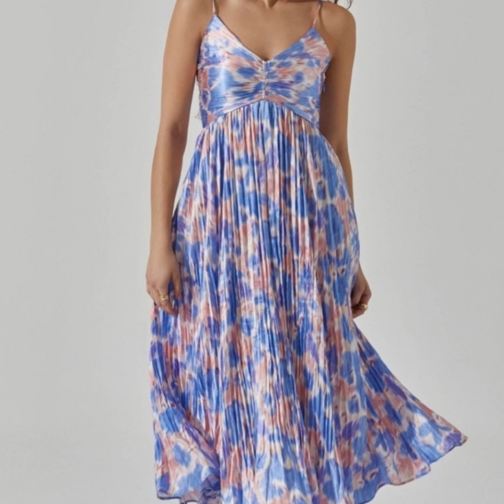 Astr The Label Blythe Blue/ Pink Tie-Dye Satin Maxi Dress. Rare